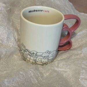 New official Hello Kitty Cafe Mug with Pink Handle and Gray Design